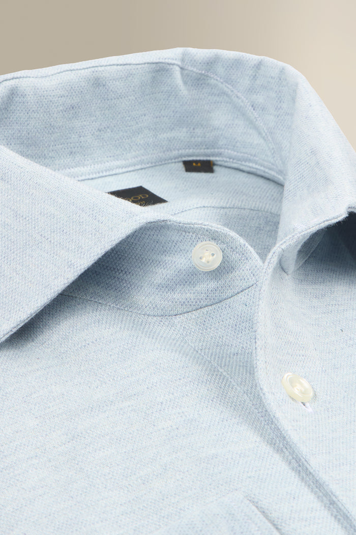 Light Blue Long Sleeve Pique Cotton Popover Shirt