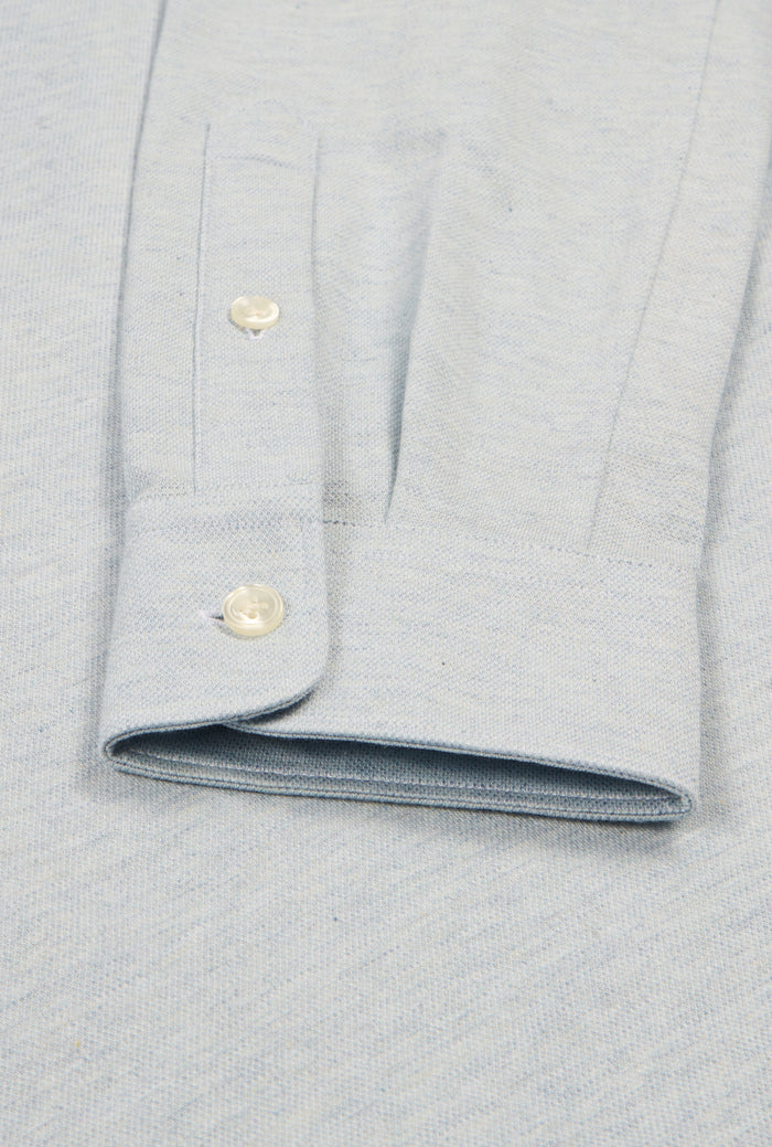 Light Blue Long Sleeve Pique Cotton Popover Shirt