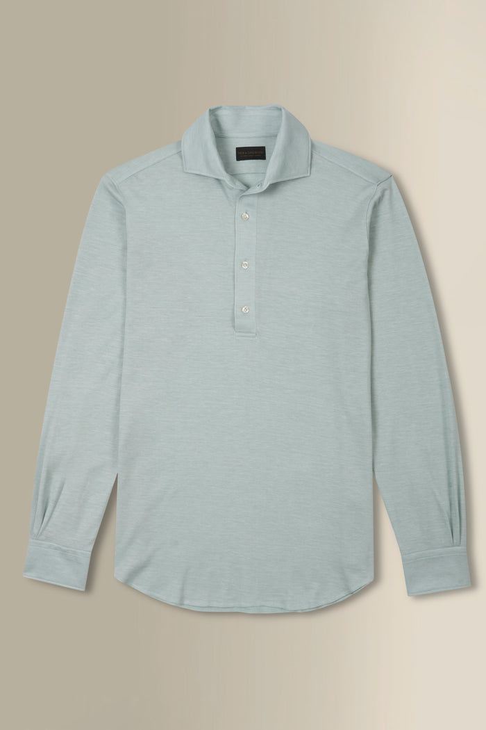 Light Blue One Piece Collar Cotton & Cashmere Popover Shirt