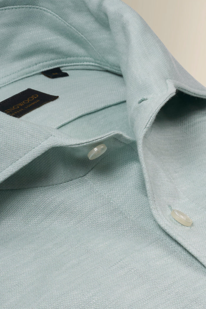 Light Blue One Piece Collar Cotton & Cashmere Popover Shirt
