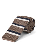 Light Brown & Cream Stripe Knitted Silk Tie