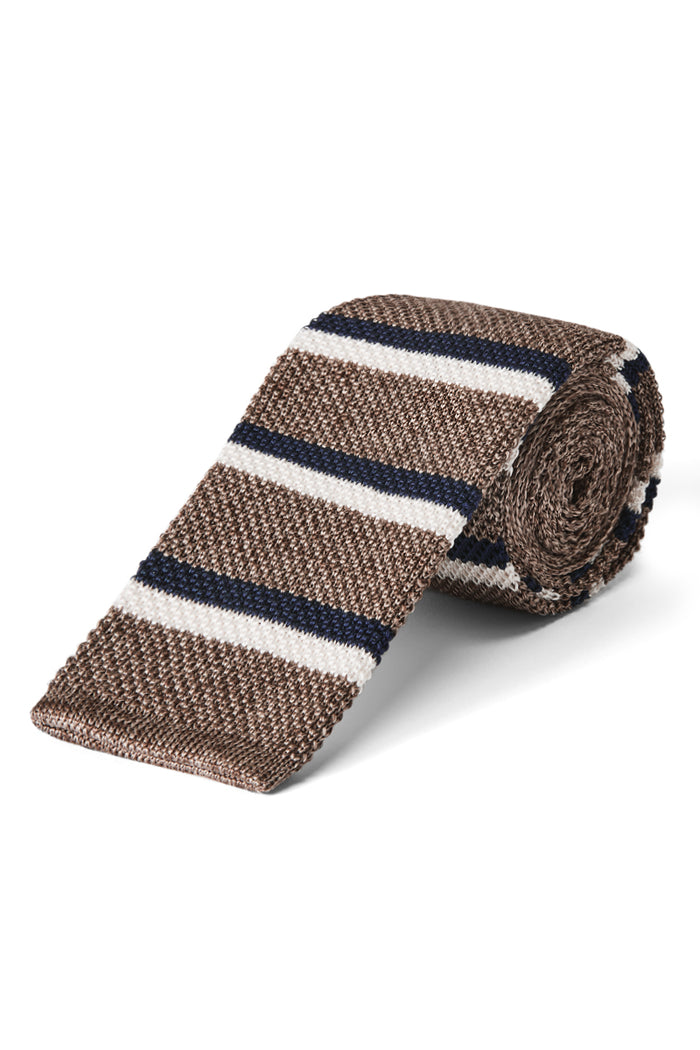 Light Brown & Cream Stripe Knitted Silk Tie