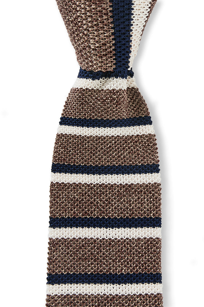 Light Brown & Cream Stripe Knitted Silk Tie