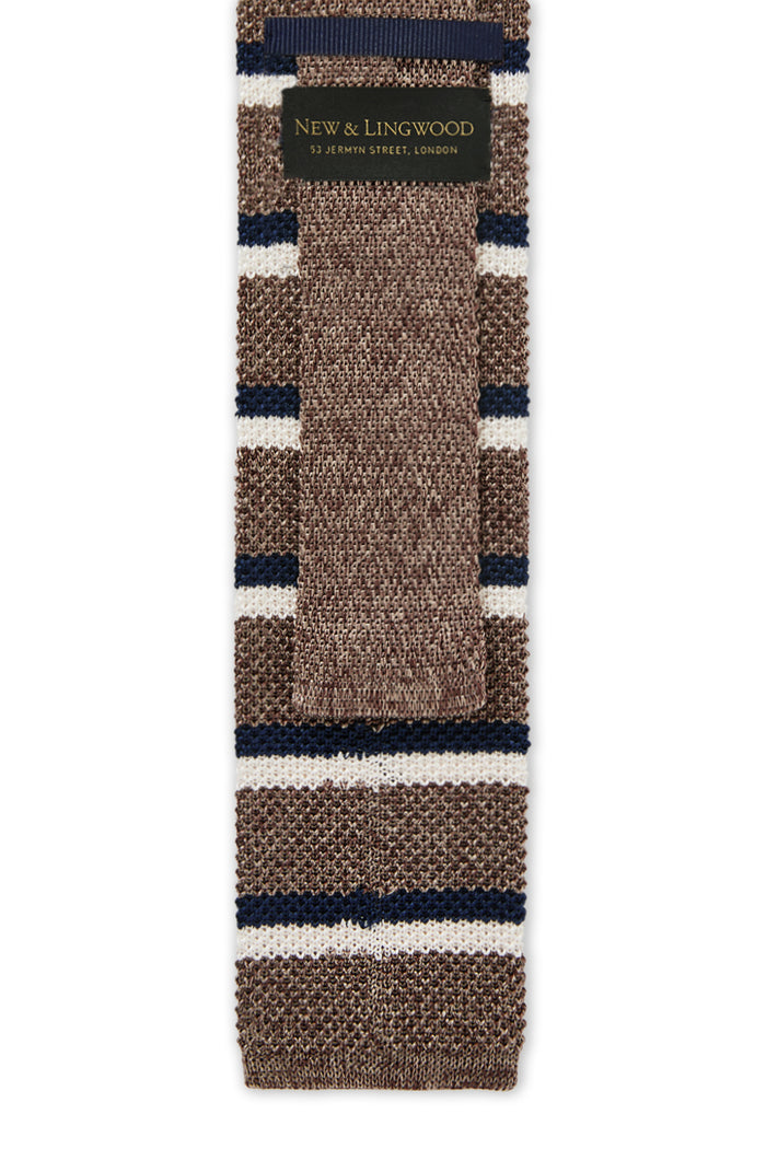 Light Brown & Cream Stripe Knitted Silk Tie