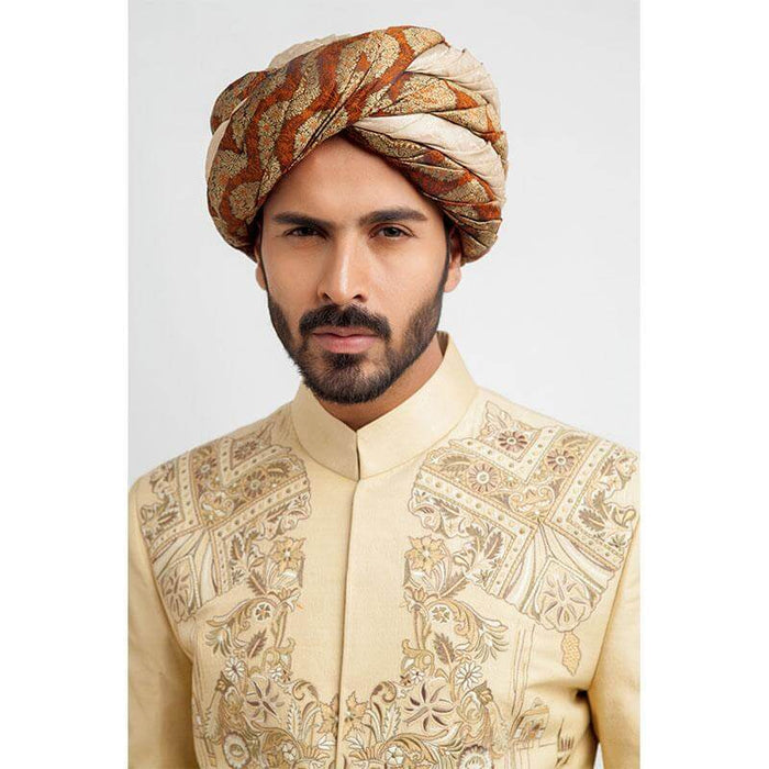 Light Gold Merino Wool-Silk Blend Groom Sherwani with exquisite craftsmanship
