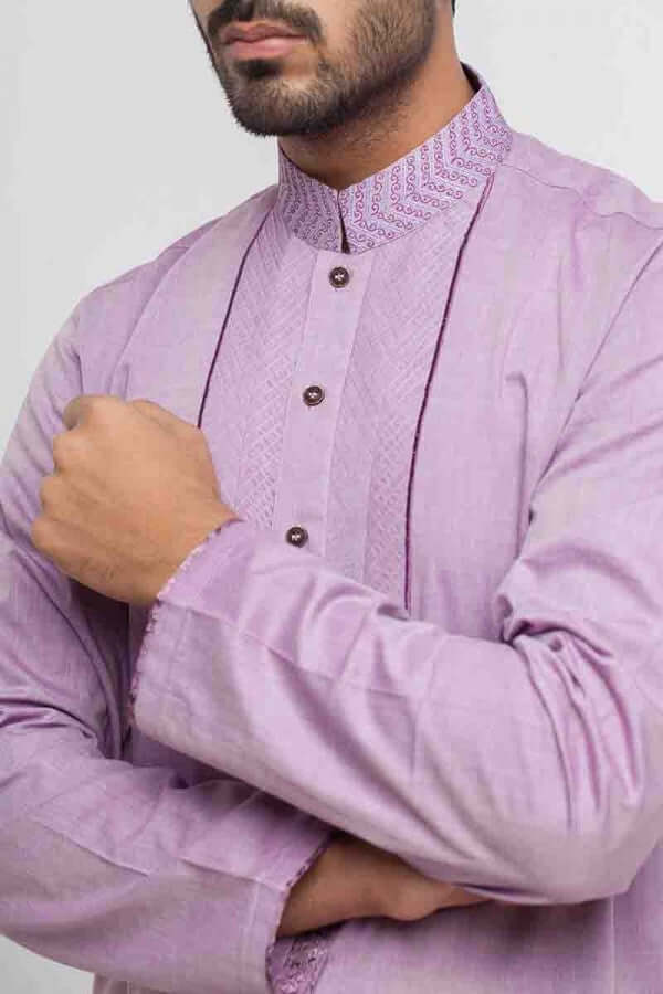 Light Purple Cotton Kurta for Men