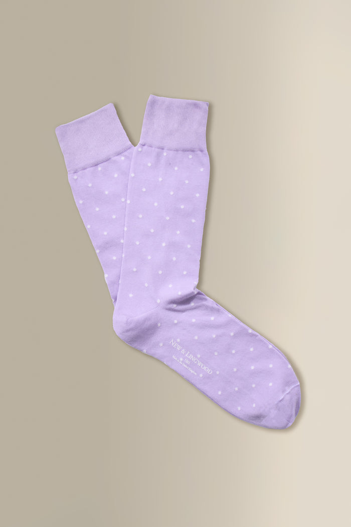Lilac & Cream Polka Dot Mid Calf Cotton Socks