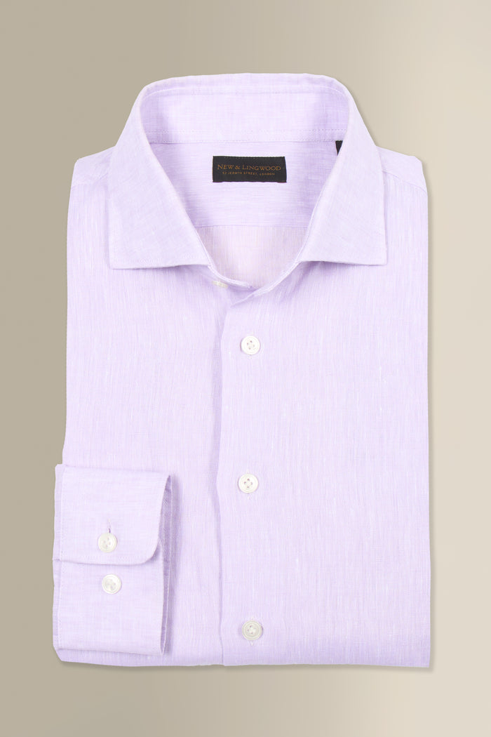 Lilac Cutaway Collar Standard Fit Single Cuff Linen Shirt
