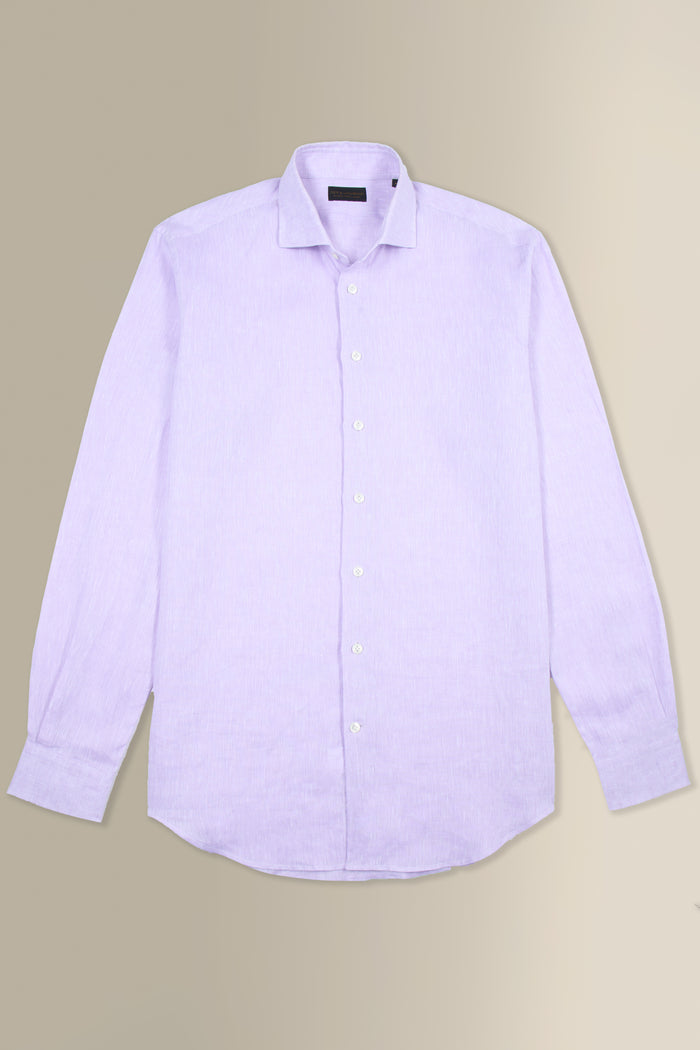 Lilac Cutaway Collar Standard Fit Single Cuff Linen Shirt
