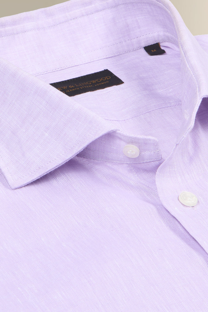 Lilac Cutaway Collar Standard Fit Single Cuff Linen Shirt
