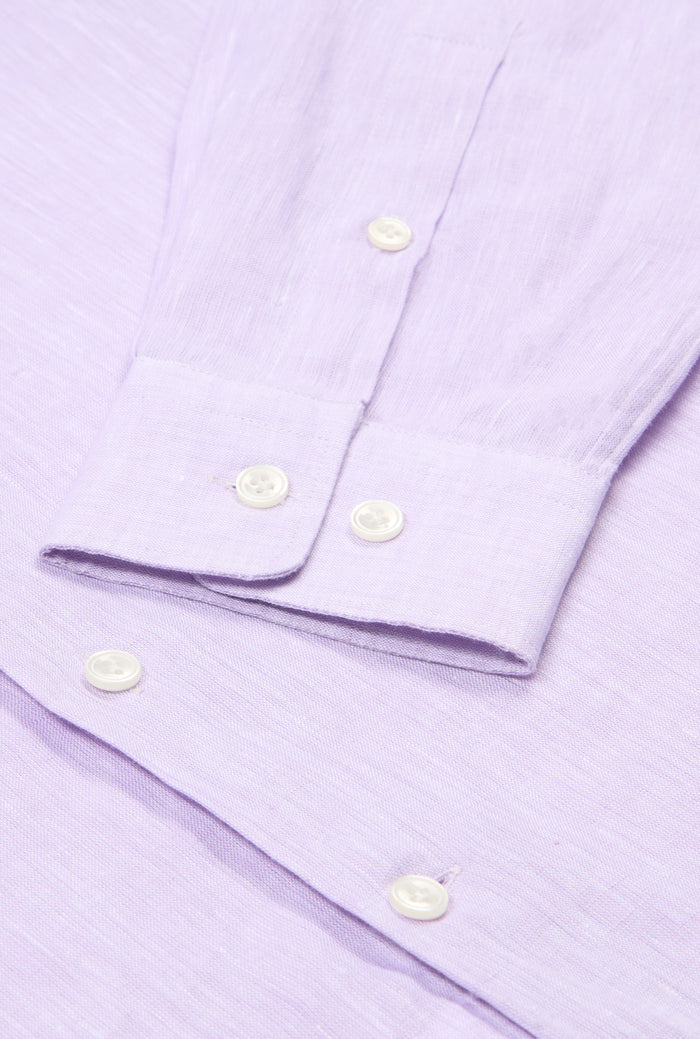 Lilac Cutaway Collar Standard Fit Single Cuff Linen Shirt