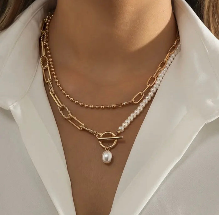 Linked Pearl Layered Necklace