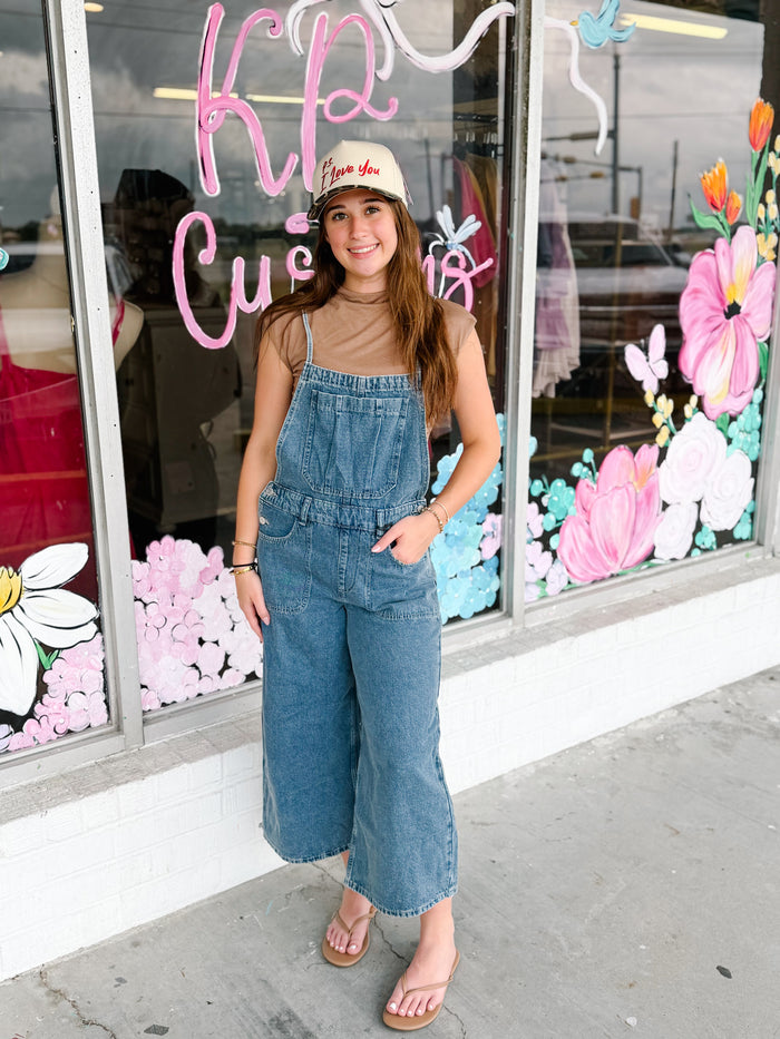 Medium Wash Wide Overalls