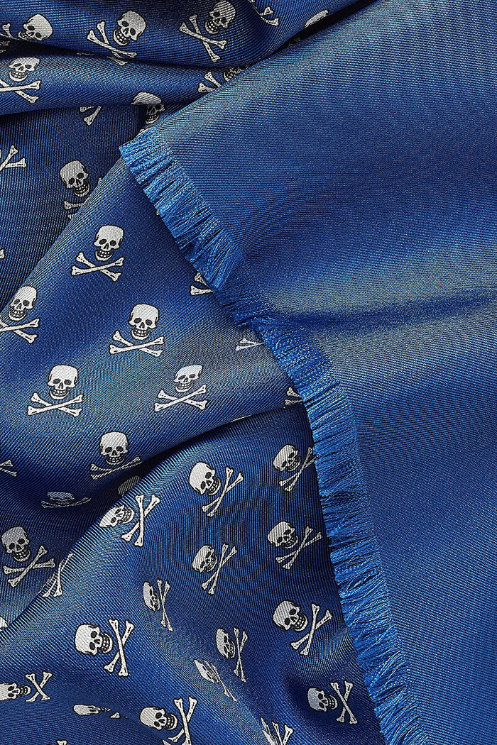 Mid Blue Skull & Crossbones Silk Scarf