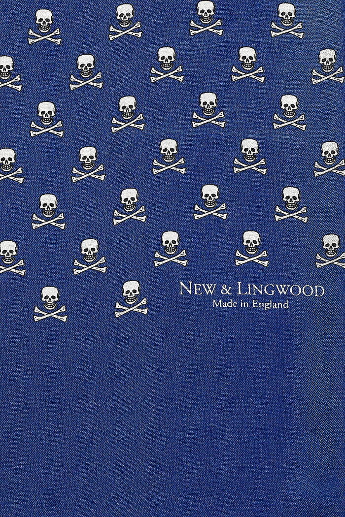 Mid Blue Skull & Crossbones Silk Scarf