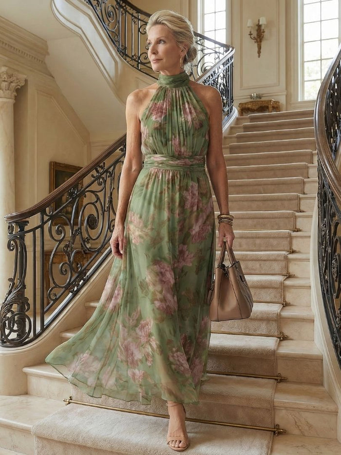 Mirelle – Women's Floral Halter Midi Dress | Huna