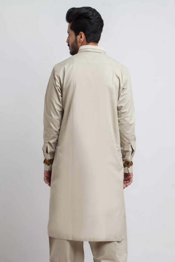 Cotton Shalwar Kameez with Exquisite Detailing on Collar, Cuff, and Placket - Elegant Traditional Wear