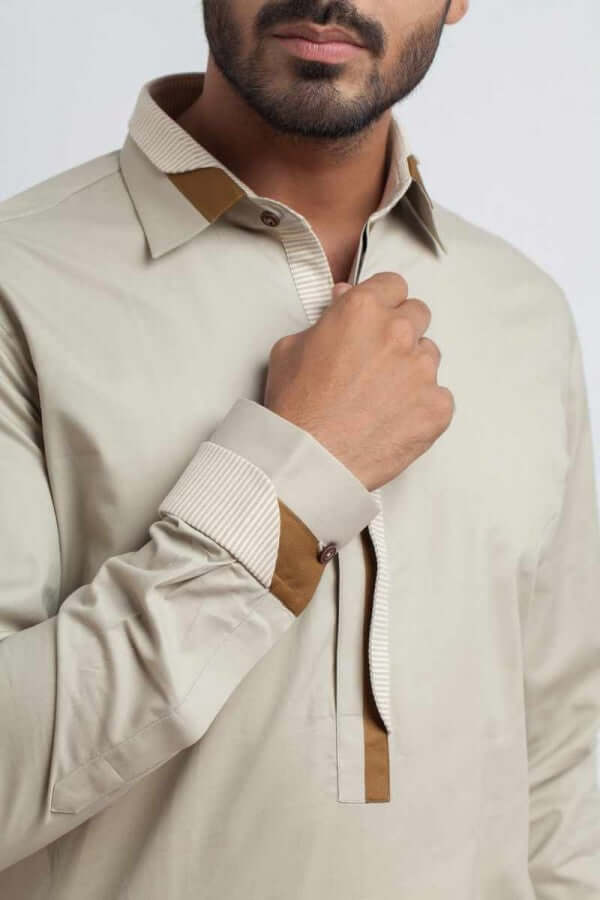 Cotton Shalwar Kameez with Exquisite Detailing on Collar, Cuff, and Placket - Elegant Traditional Wear