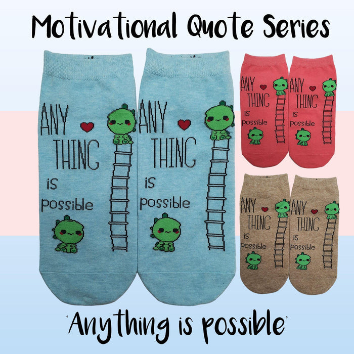 Motivational Quote Series " Anything is possible " Casual Ankle Socks - Kawata House of Socks