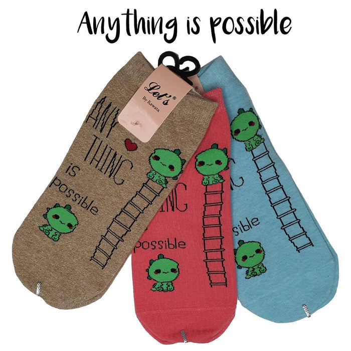 Motivational Quote Series " Anything is possible " Casual Ankle Socks - Kawata House of Socks
