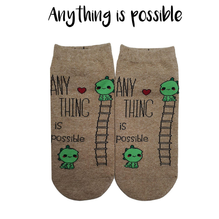 Motivational Quote Series " Anything is possible " Casual Ankle Socks - Kawata House of Socks