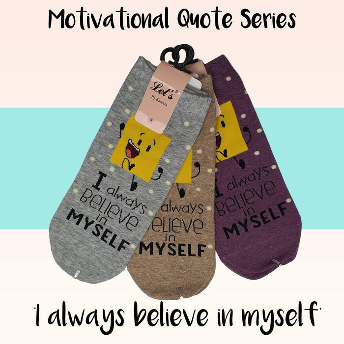 Motivational Quote Series " I always believe in myself " Casual Ankle Socks - Kawata House of Socks