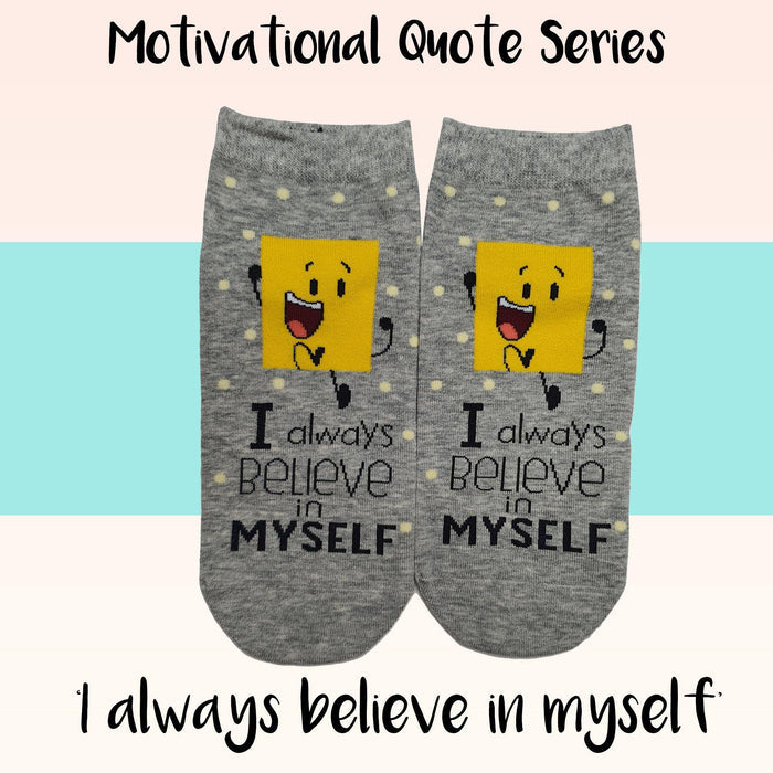Motivational Quote Series " I always believe in myself " Casual Ankle Socks - Kawata House of Socks