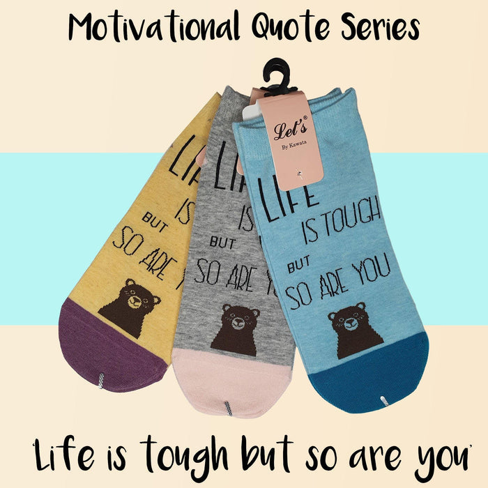 Motivational Quote Series " Life is tough but so are you " Casual Ankle Socks - Kawata House of Socks