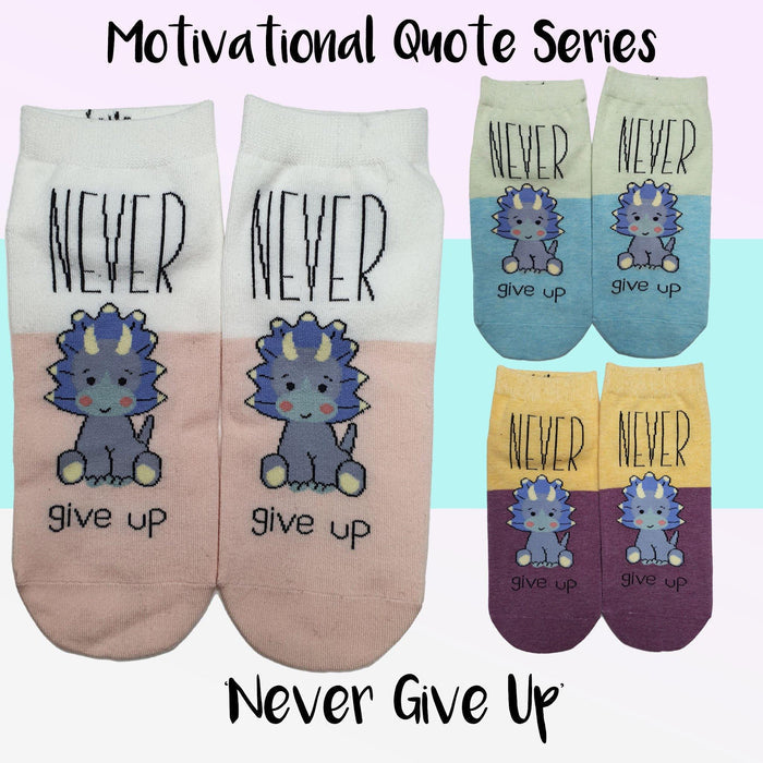 Motivational Quote Series " Never Give Up " Casual Ankle Socks - Kawata House of Socks
