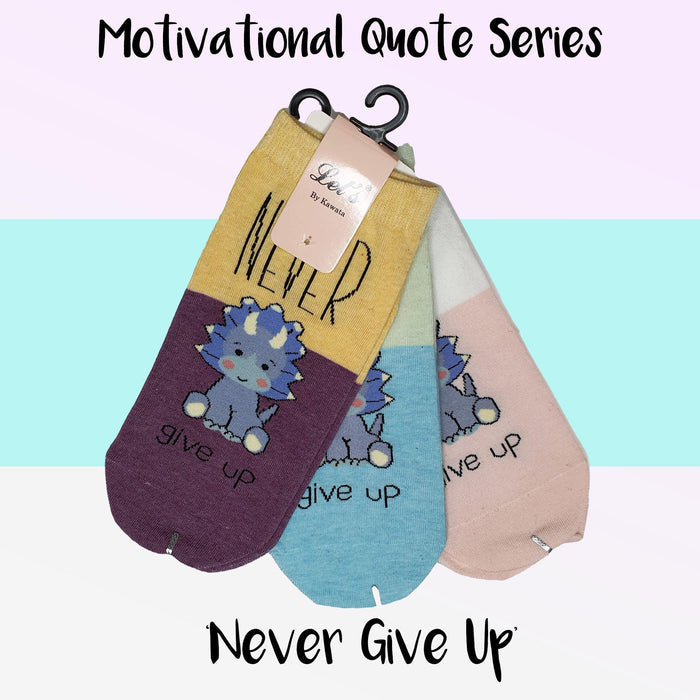 Motivational Quote Series " Never Give Up " Casual Ankle Socks - Kawata House of Socks