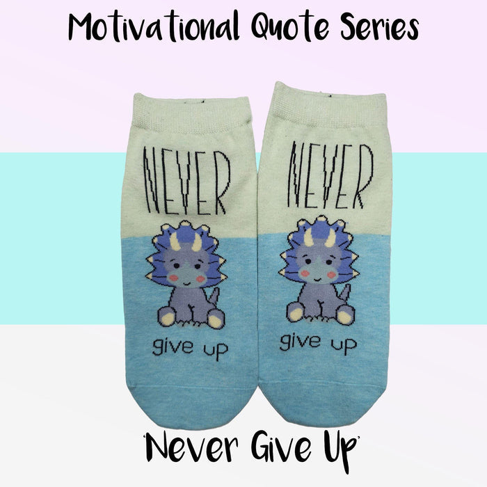 Motivational Quote Series " Never Give Up " Casual Ankle Socks - Kawata House of Socks