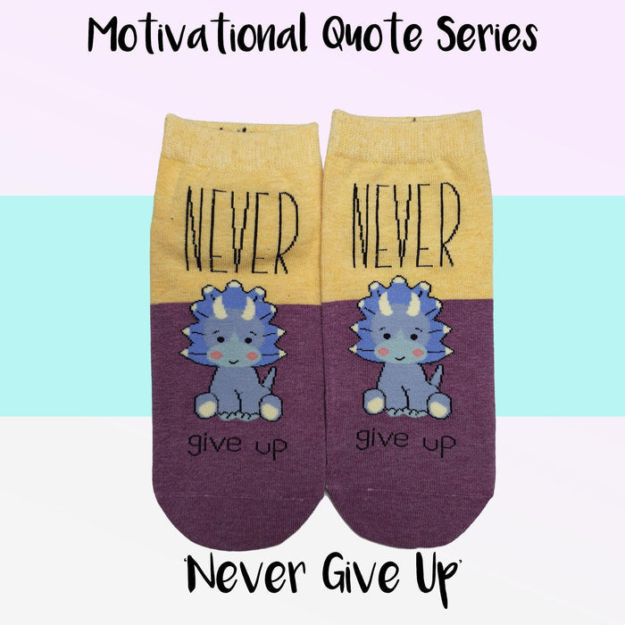 Motivational Quote Series " Never Give Up " Casual Ankle Socks - Kawata House of Socks