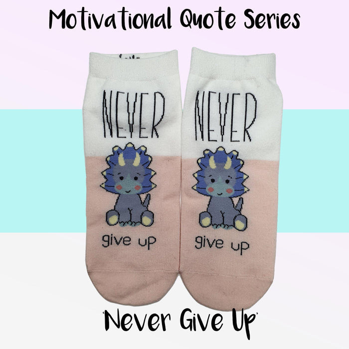 Motivational Quote Series " Never Give Up " Casual Ankle Socks - Kawata House of Socks