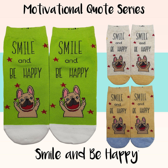 Motivational Quote Series " Smile and Be Happy " Casual Ankle Socks - Kawata House of Socks