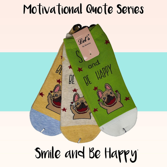 Motivational Quote Series " Smile and Be Happy " Casual Ankle Socks - Kawata House of Socks