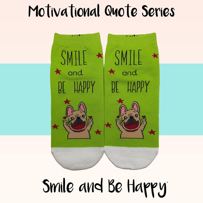 Motivational Quote Series " Smile and Be Happy " Casual Ankle Socks - Kawata House of Socks
