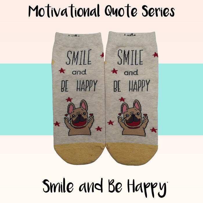 Motivational Quote Series " Smile and Be Happy " Casual Ankle Socks - Kawata House of Socks