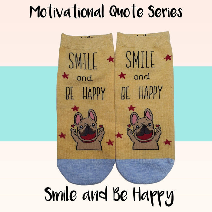 Motivational Quote Series " Smile and Be Happy " Casual Ankle Socks - Kawata House of Socks