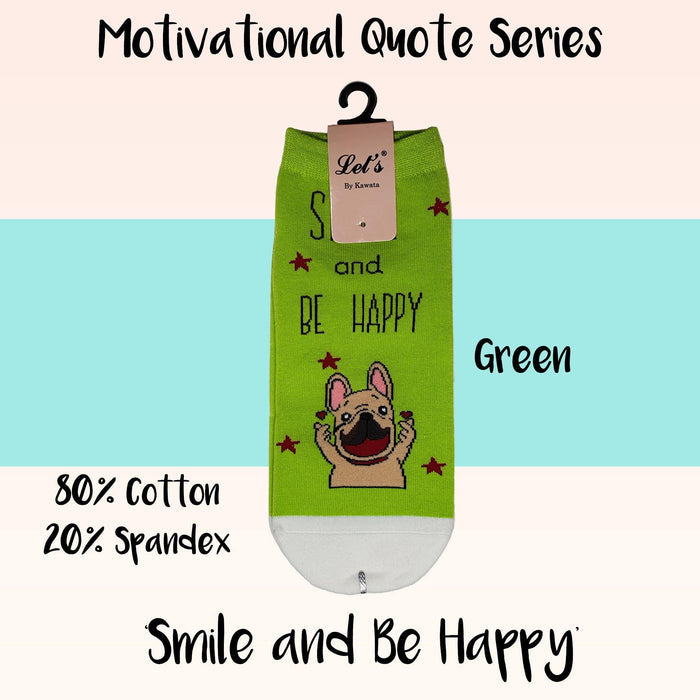 Motivational Quote Series " Smile and Be Happy " Casual Ankle Socks - Kawata House of Socks