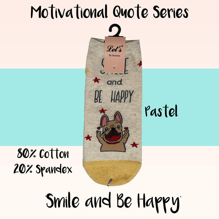Motivational Quote Series " Smile and Be Happy " Casual Ankle Socks - Kawata House of Socks