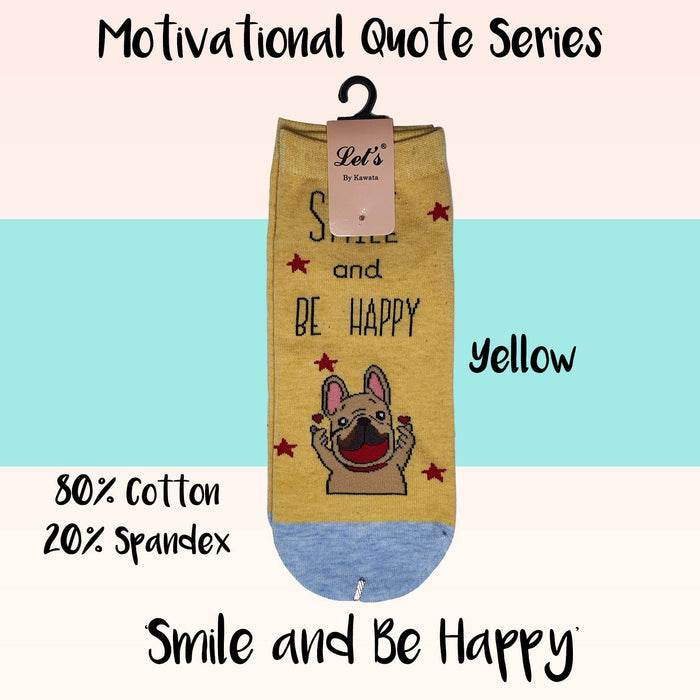 Motivational Quote Series " Smile and Be Happy " Casual Ankle Socks - Kawata House of Socks