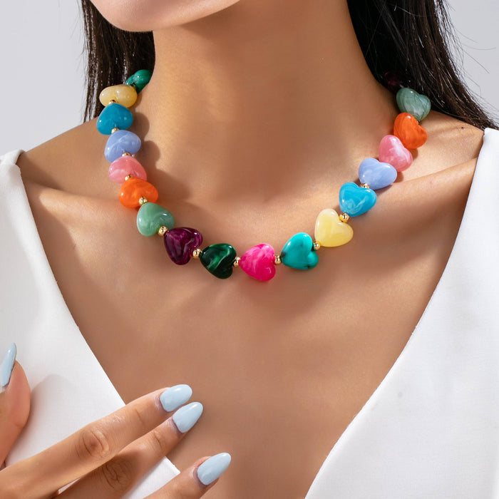 Multi-Color Resin Heart Bead Necklace