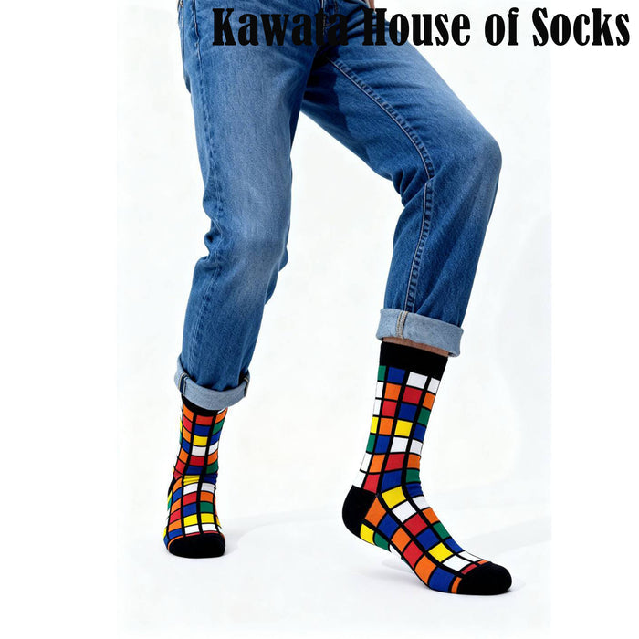 Multicolour Grid Check Pattern Mid Calf Socks EU38-EU43