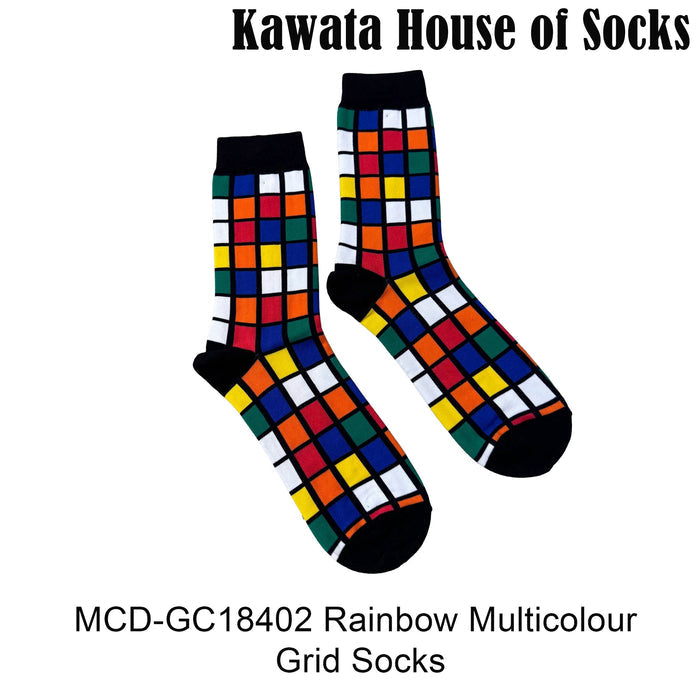 Multicolour Grid Check Pattern Mid Calf Socks EU38-EU43