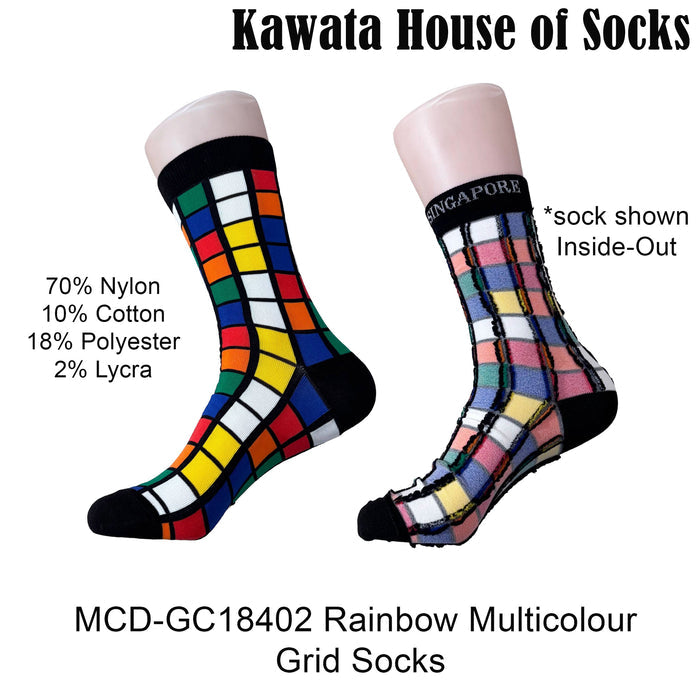 Multicolour Grid Check Pattern Mid Calf Socks EU38-EU43