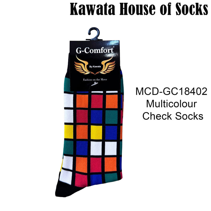 Multicolour Grid Check Pattern Mid Calf Socks EU38-EU43