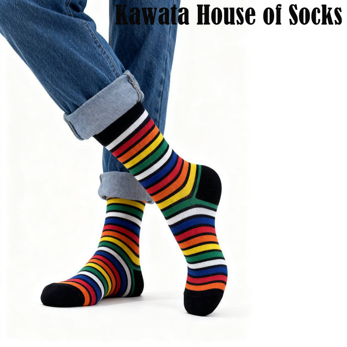 Multicolour Horizontal Stripe Pattern Mid Calf Socks EU38-EU43