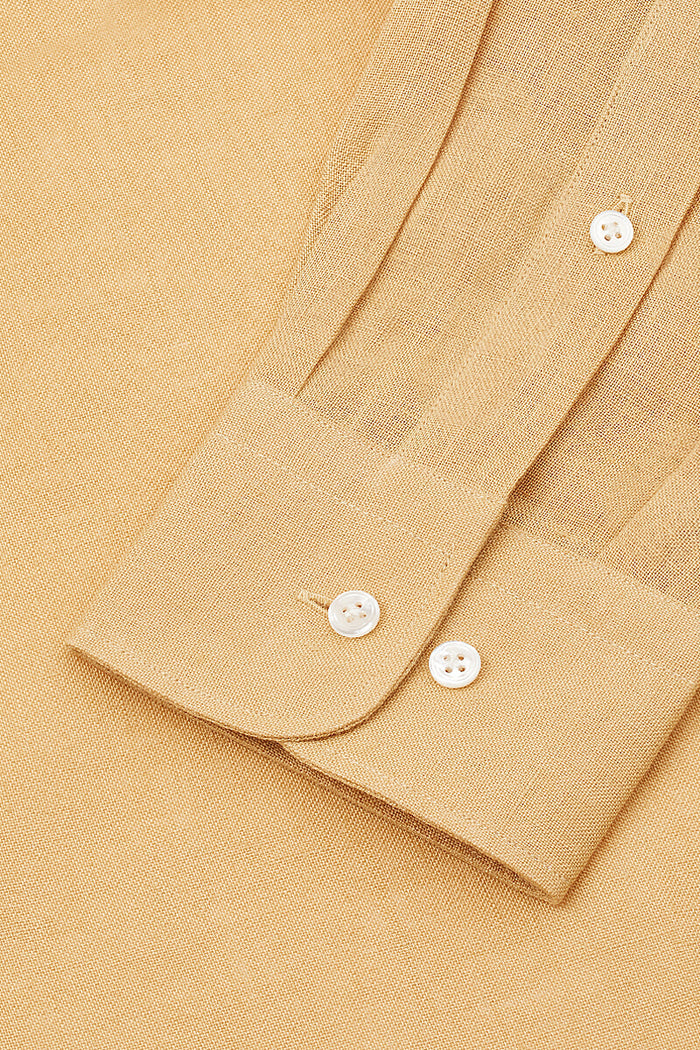 Mustard Cutaway Collar Standard Fit Linen Shirt