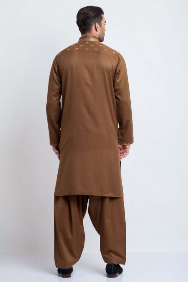 Mustard Embroidered Shalwar Kameez – Stylish Traditional Wear with Elegant Embroidery