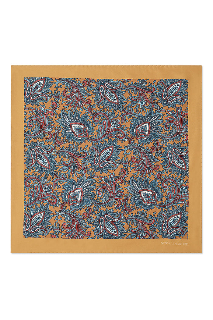 Mustard Floral Paisley Silk Pocket Square